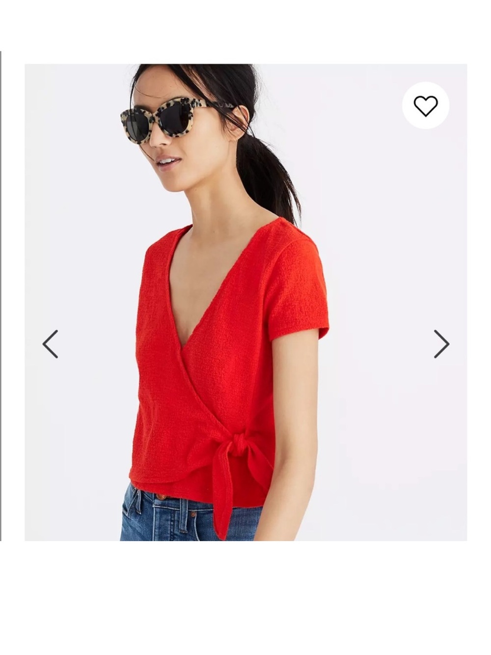 Red Wrap Tie Short-Sleeve Top - Women Madewell extra small